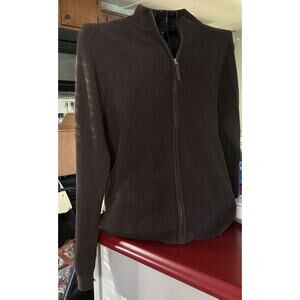 Chaps Men's Large Full Zip, Ribbed, Chocolate Brown Cardigan